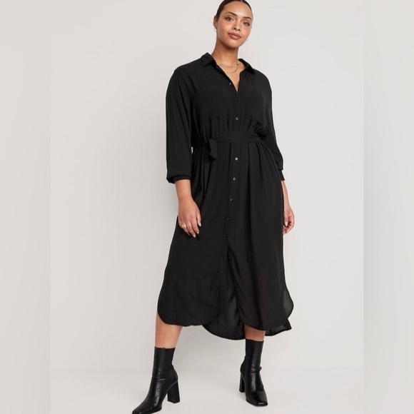 NWOT! Black Midi Shirt Dress for Women - Size Medium 💛 - Picture 5 of 8